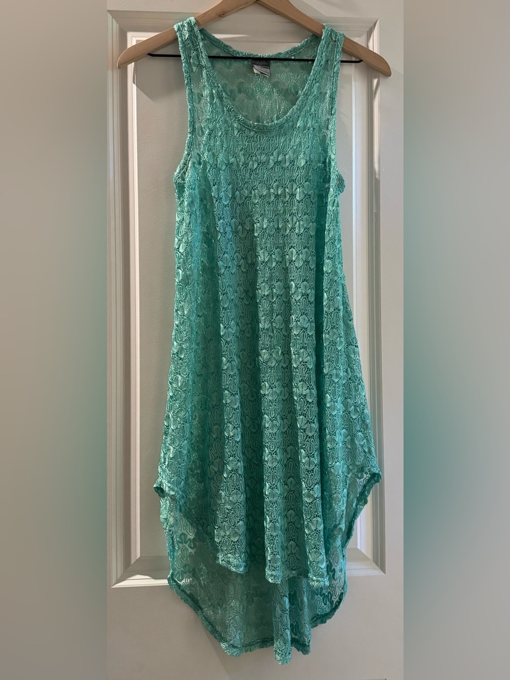 Dream Beach Aqua Lace Tank Top Large Hi Low Boho Beach Coverup Swim Nautical